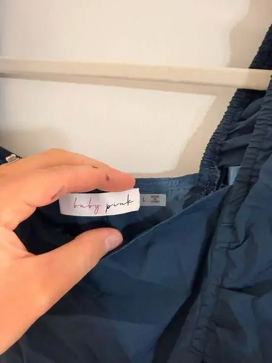 Baby Pink Navy Blue Ruffled Tiered Eyelet Mini Dress - Picture 2 of 3